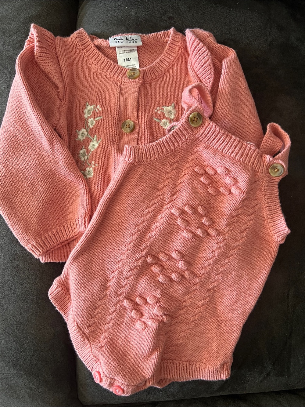 Nicole Miller Pink Knit Romper and Cardigan Set